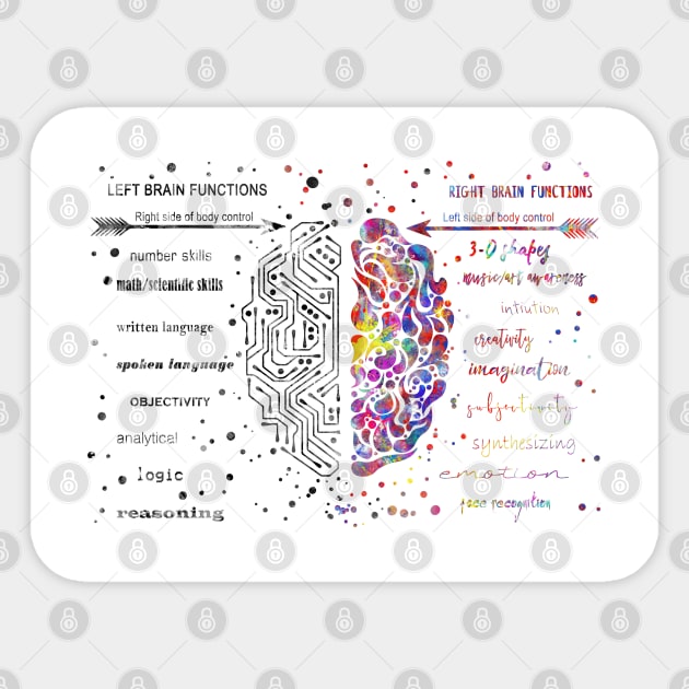 Left and right brain function Sticker by RosaliArt